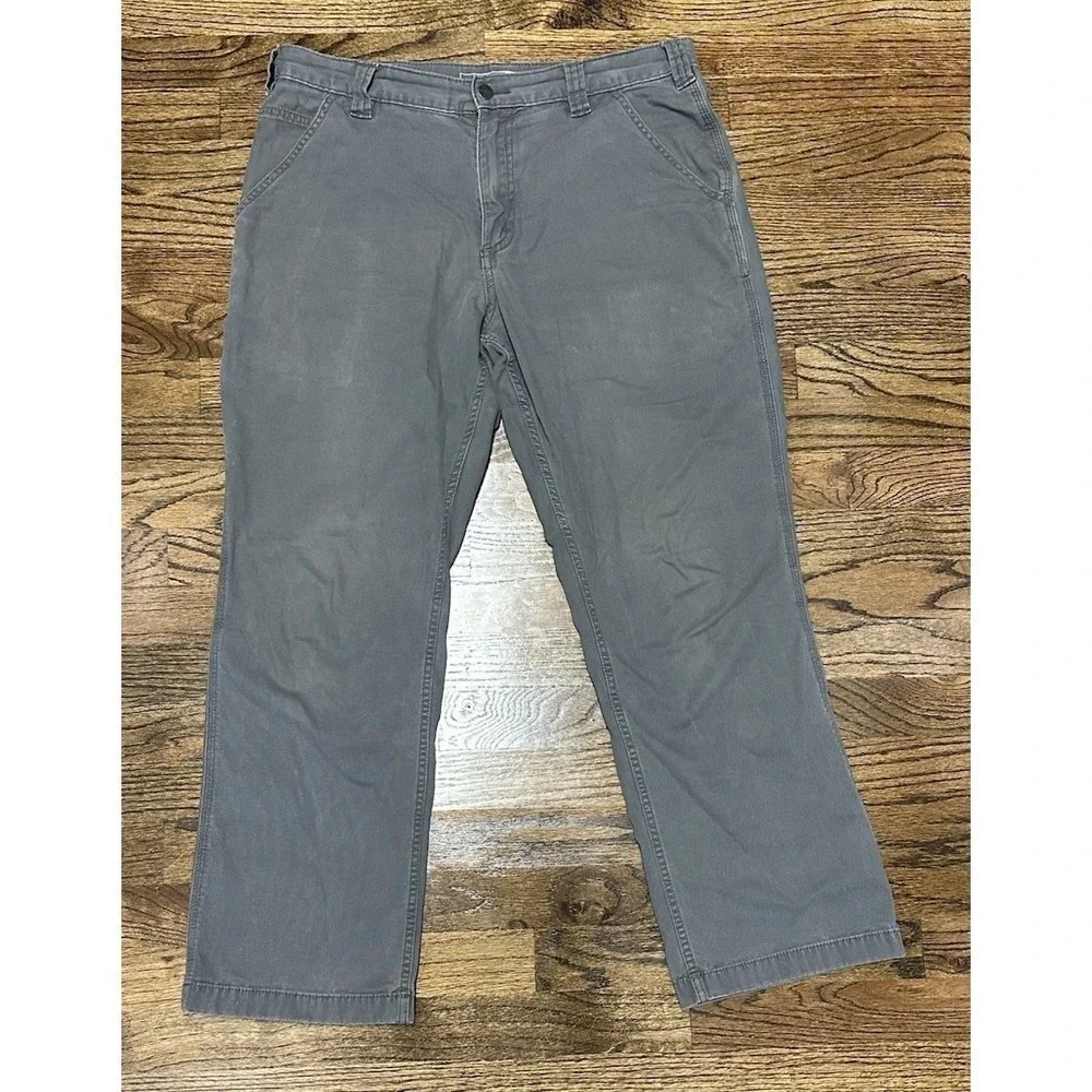 Carhartt Mens Gray Relaxed Fit Rugged Workwear Pants 102291 039 Men's Sz 34x30